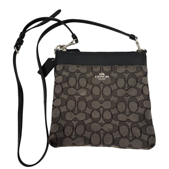 Coach Kitt Messenger Crossbody Bag Brown #41319 Signature Jacquard and Leather - Picture 1 of 13